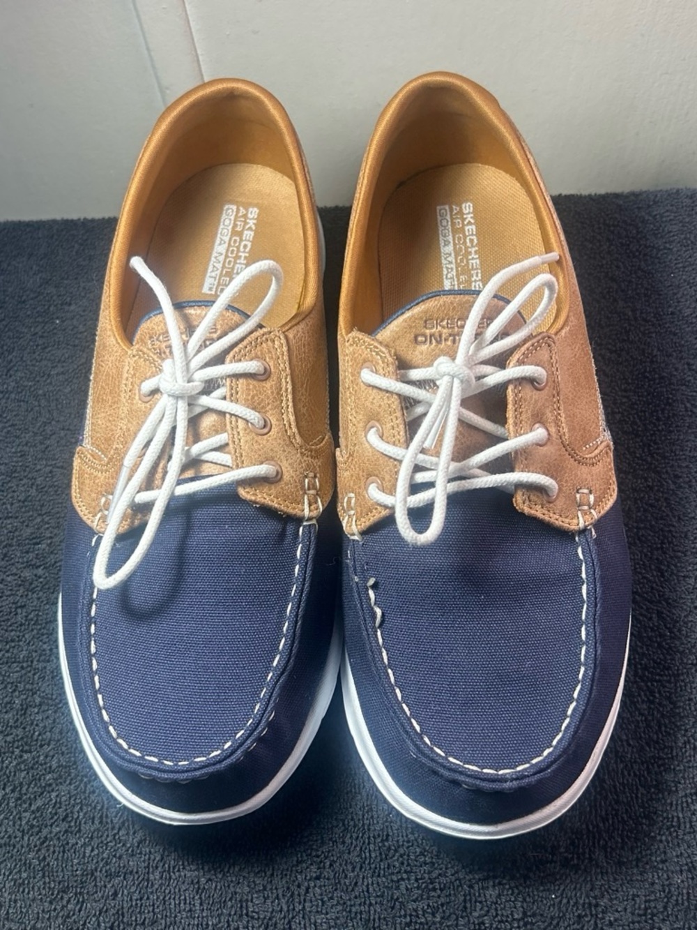 Skechers Unisex  Navy and Tan Canvas Boat Shoes